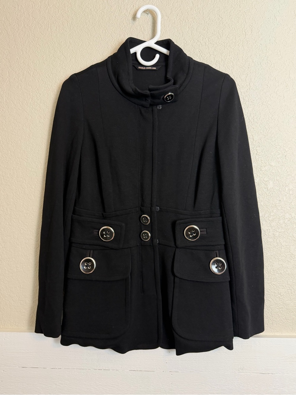 Charles Chang Lima Black Women's Button-Front Coat Jacket Cotton Size 6